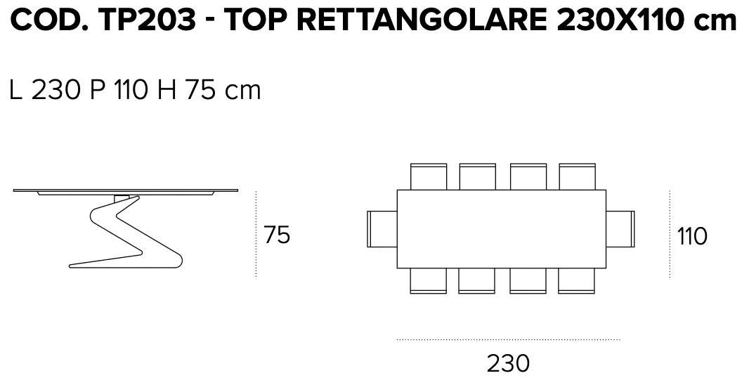 Размеры стола Target Point Zed 230x110 см, TA203